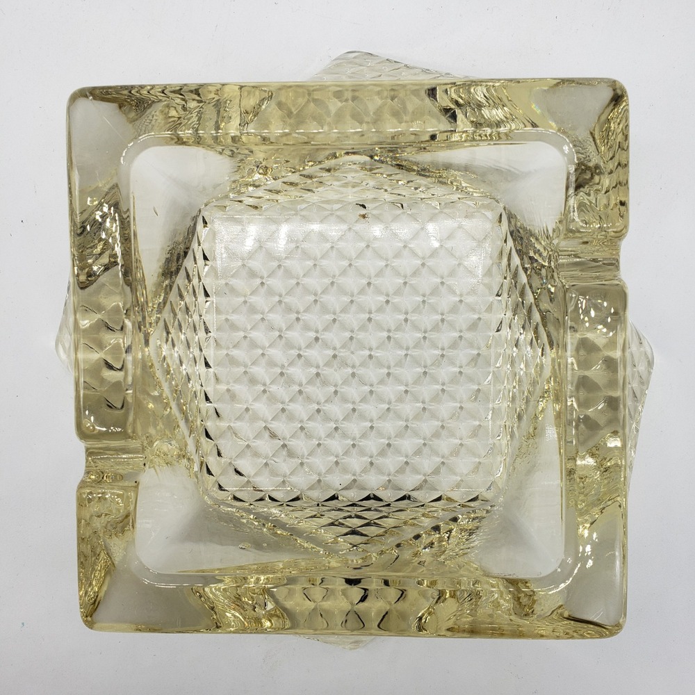 VTG Twisted Square Amber Yellow Glass Ashtray Heavy Waffle Base MCM L.E. Smith‎ - Picture 5 of 16